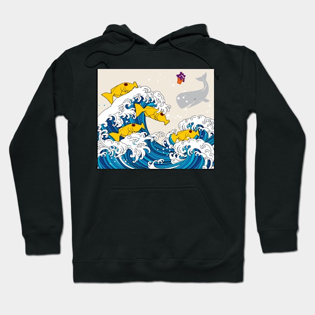 Great Wave of Babel Fish Hitchhikers Guide Hoodie by Iconikit